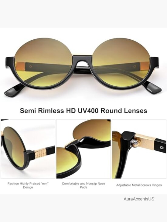 Lightweight Semi-Frame Rimless Round Sunglasses with UV Protection main image 4